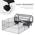 Rolling Metal Rabbit, Guinea Pig, or Small Animal Hutch Cage with Main House and Run