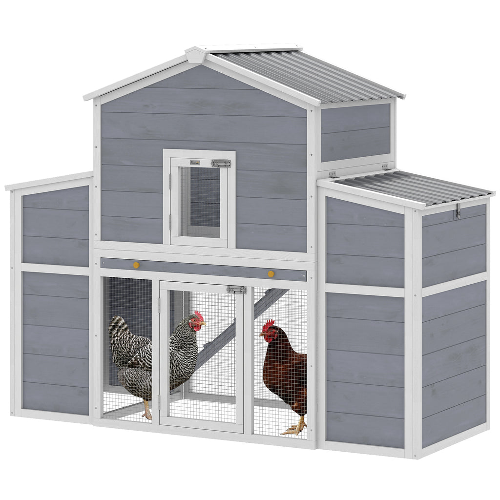 66.5" Large Chicken Coop, Wooden Chicken House with 2 Nesting Boxes, Sliding Tray & Ramp, for Backyard Farm