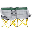 Loveseat Style Camping Chair, Oversized Folding Lawn Chair with Carry Bag & Cup Holders, for Outdoor, Green & Gray