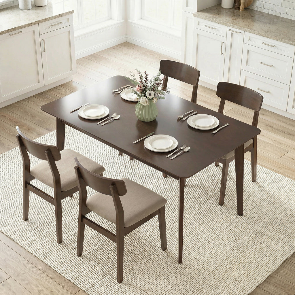 47.2" Rectangle Dining Table for 4, Mid-Century Modern Kitchen Table with Rubber Wood Frame for Dining Room, Mahogany