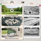 Outdoor Bench, Cast Aluminum Outdoor Furniture, Metal Bench with Floral Rose Accent & Antique Finish, Green