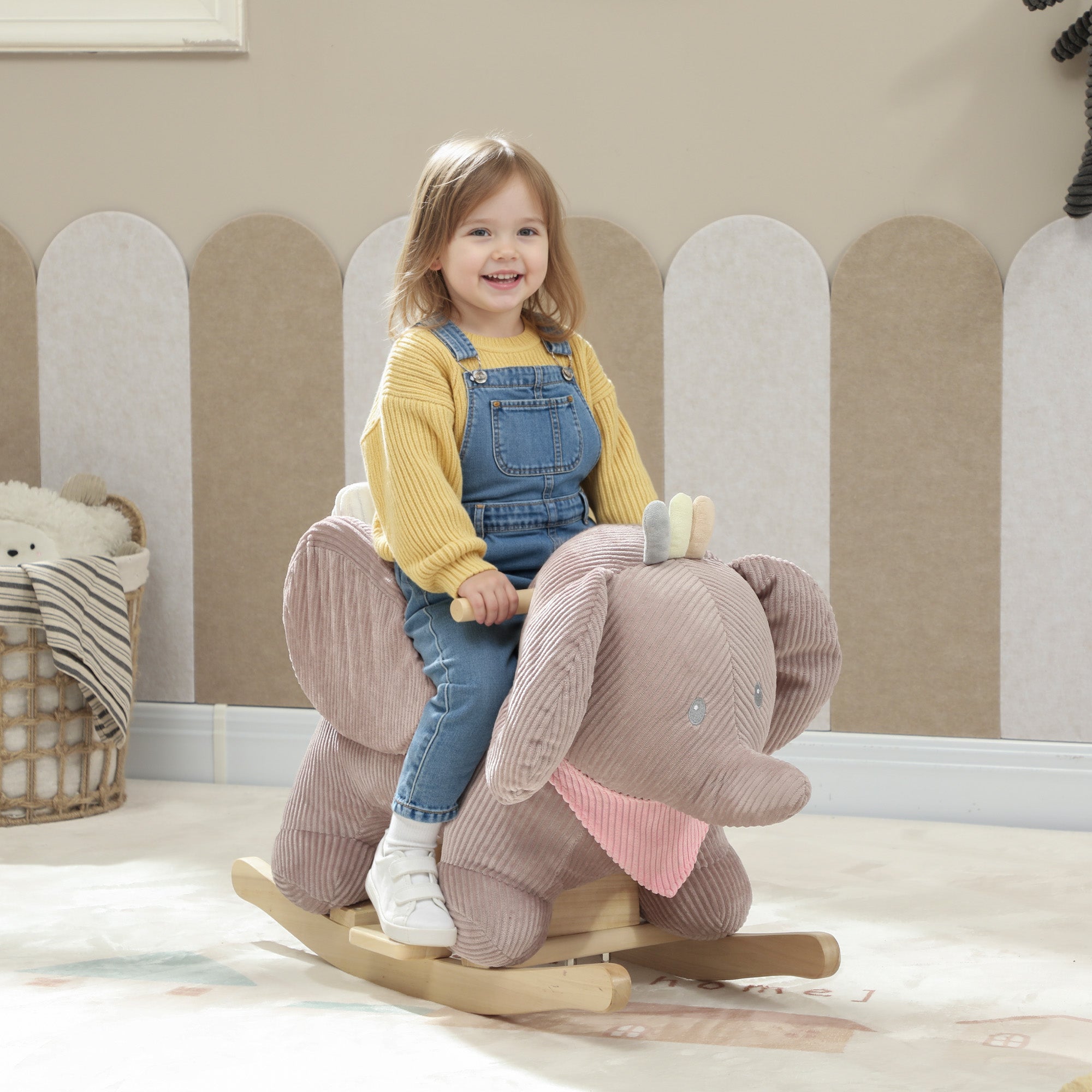 Baby Rocking Horse with Seat, Kids Ride On Toy with Realistic Elephant Sound and Safety Belt for 18 to 36 Months, Pink