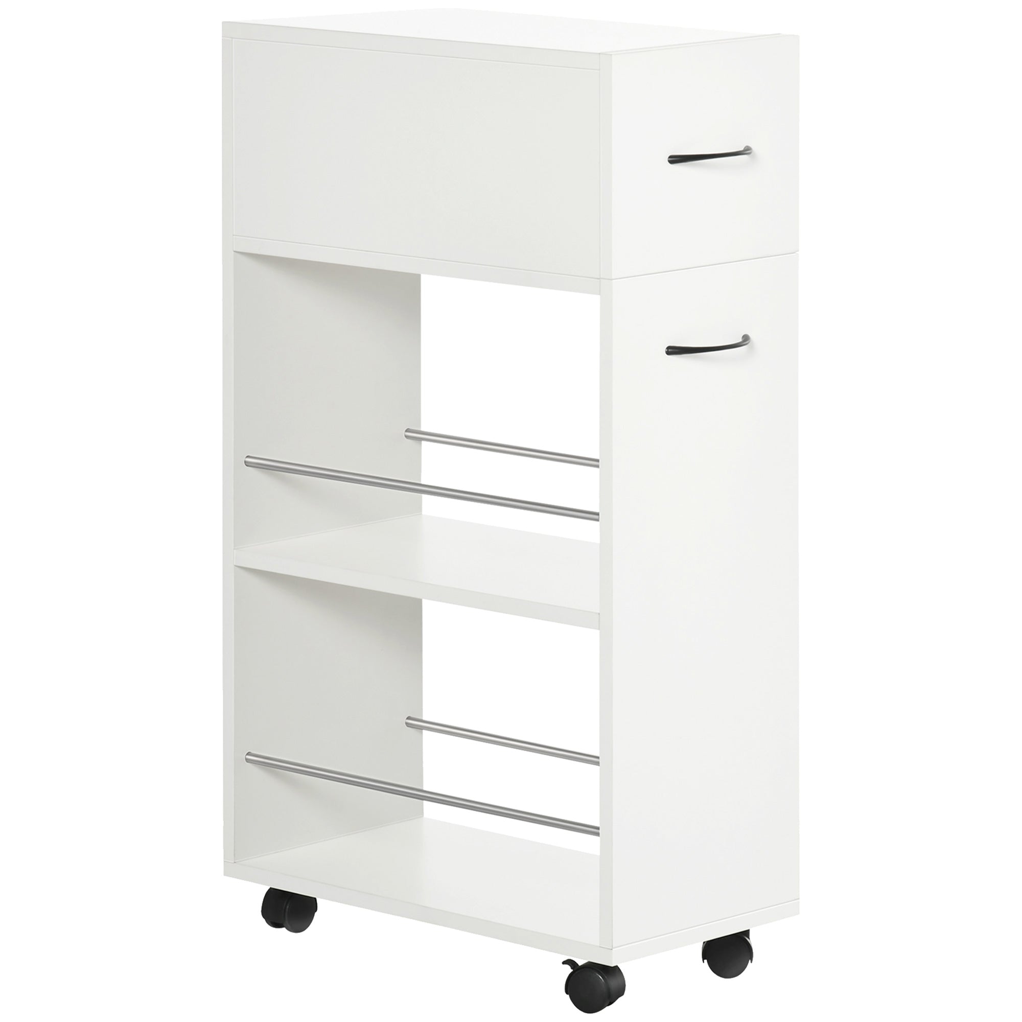 3- tier Slim Storage Cart, Rolling Narrow Kitchen Cart on Wheels for Small Place, Slide Out Side Utility Cart for Bathroom, Laundry