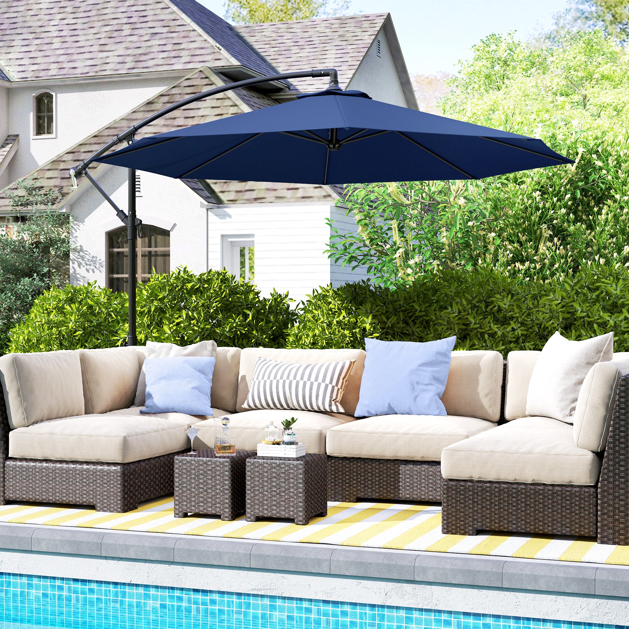 10' Cantilever Tilt Offset Patio Umbrella w/ UV & Water Safe Material & Cross Base (Weight Not Included), Navy Blue