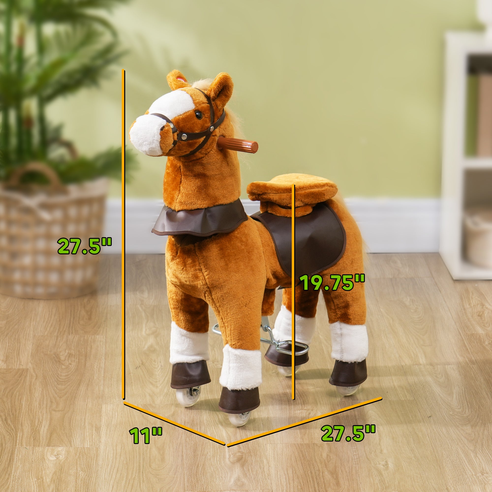 Ride on Horse, Plush Riding Pony for Ages 3-5, Walking Horse Animal with Wheels Neighing for Active Play, Brown