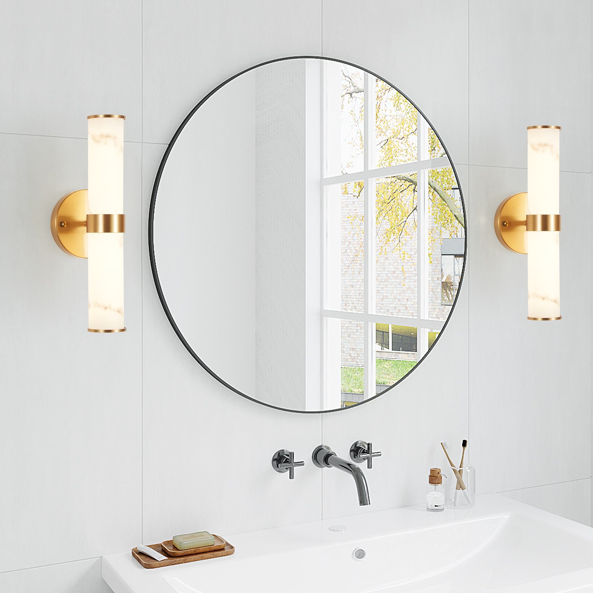 Set of 2 Resin Wall Sconces with Gold Accents, Easy Installation, Indoor Vertical Light Fixture with Marble Texture, 5" L x 5.5" W x 14" H, Gold