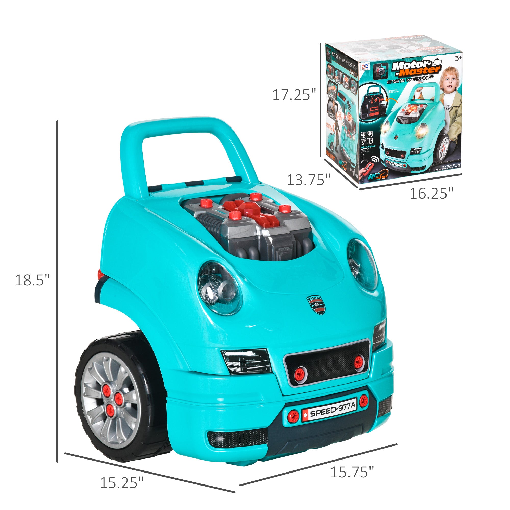Mechanic Kids Truck Engine Toy Set, Car Service Play Set, Teal