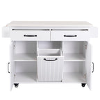 Kitchen Island with Trash Can Storage, Drop Leaf, Spice and Towel Rack, Adjustable Shelf, Utility Cart on Wheels, 51" L x 31.5" W x 35" H, White