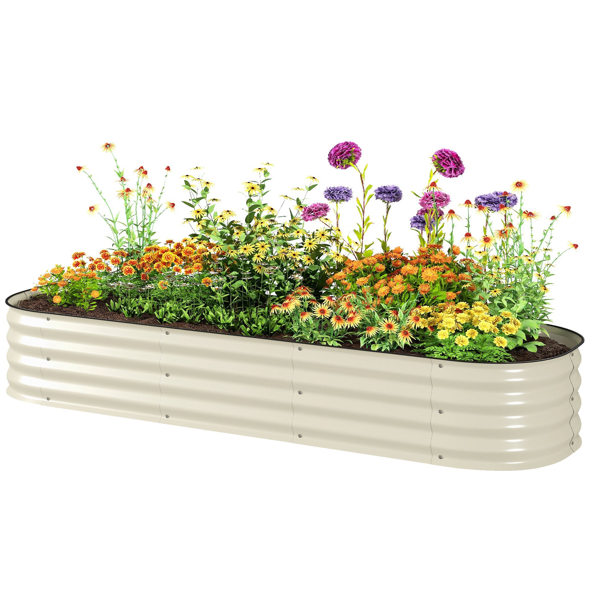 6.4' x 2' x 1' Galvanized Raised Garden Bed Kit, Metal Planter Box with Safety Edging, Cream
