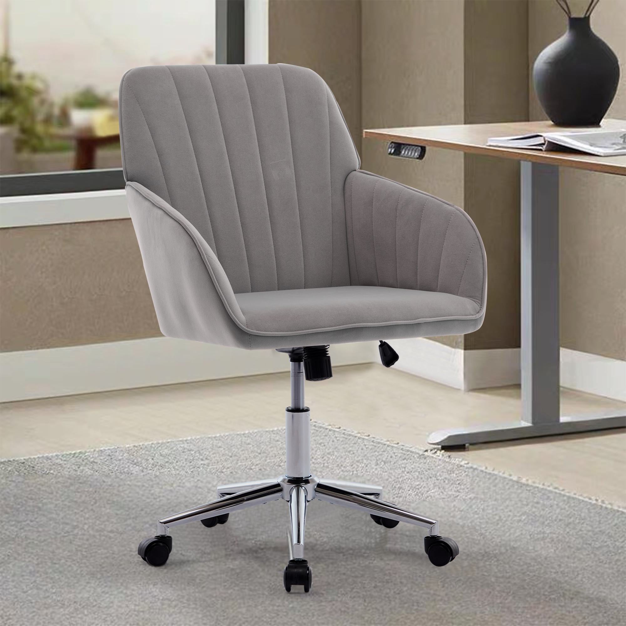 Adjustable Swivel Chair with Memory Foam Cushion and Lumbar Support, Ergonomic Office Chair with Silver Base, 25" L x 23" W x 38" H, Gray