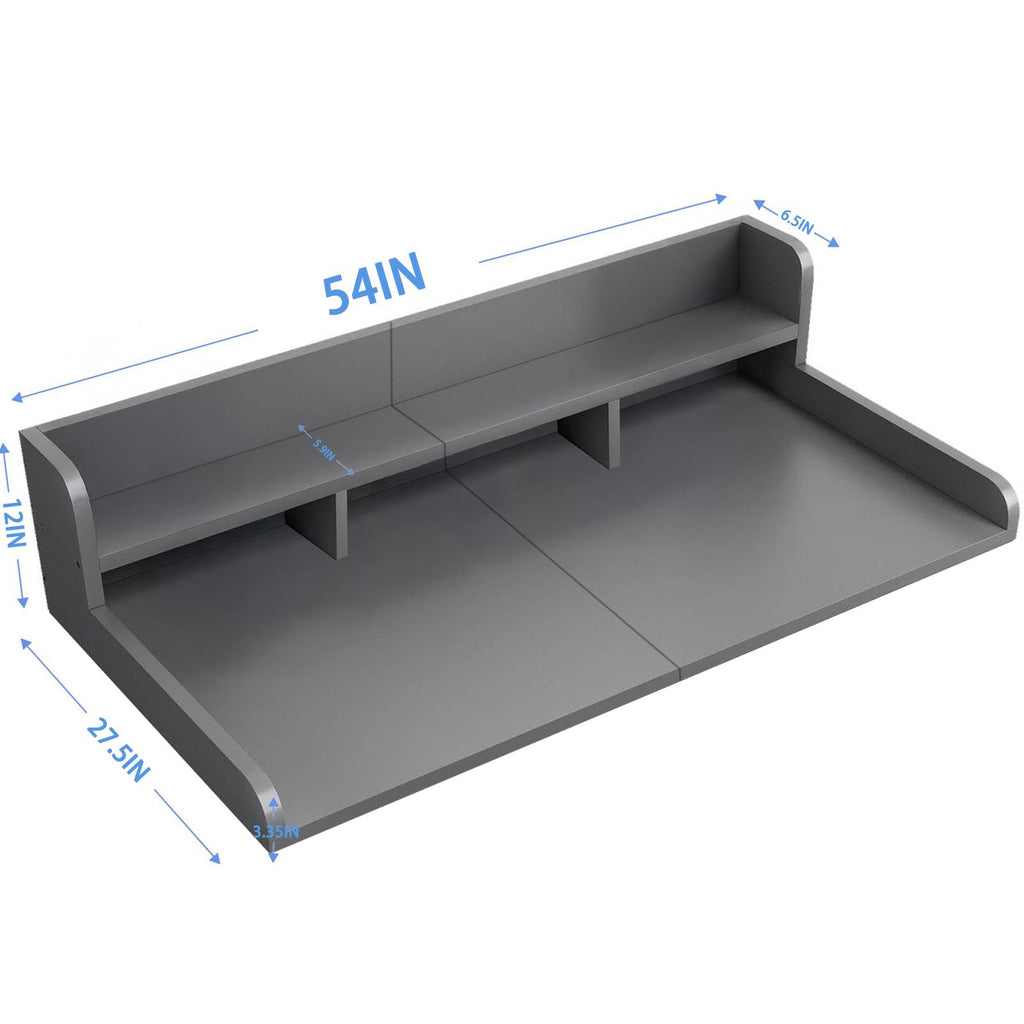 Practical Washer Dryer Countertop with Non-slip Pads, Wood Shelf Topper with Edge, Double Layer Organizer, 54" L x 27.5" W x 12" H, Grey