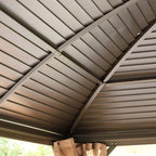 10' x 13' Hardtop Gazebo with Curtains, Netting, Pavilion with Steel Roof Ceiling Hook for Garden Patio, Brown