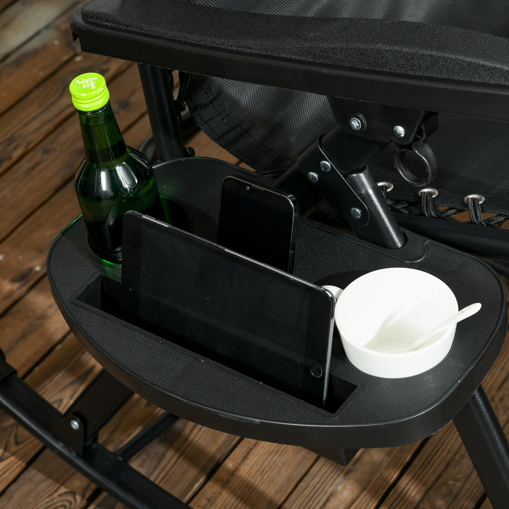 2 Outdoor Rocking Chairs Foldable Reclining Zero Gravity Lounge Rockers w/ Pillow Cup & Phone Holder, Black