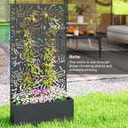 Metal Planter Box with Trellis, 71" Tall Raised Garden Bed with Privacy Screen and Drainage Holes, Banana-Leaf Cut-Outs