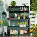 Outdoor Potting Bench with 4 Shelf & Side Hook for Patio, Farmhouse Garden Workstation with Large Tabletop, 47'' L x 19.5'' W x 65'' H, Green