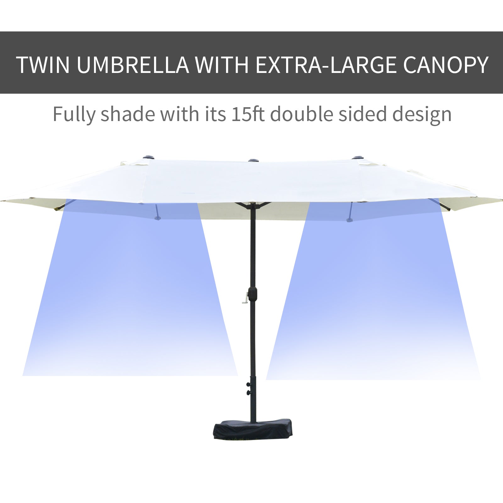 Patio Umbrella 15' Steel Rectangular Outdoor Double Sided Market with base, UV Sun Protection & Easy Crank for Deck Pool Patio, Beige