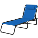 Foldable Chaise Lounge, 4-Position Reclining Back, Trifold Portable design and Breathable Mesh for Poolside,Camping, Hiking - Navy Blue