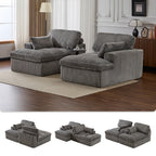 Deep Seat Sofa Double Chaise Lounge Chair with Corduroy Fabric, Compressed Sofa Sectional Loveseat for Apartments, 82.5'' L x 57'' W x 23.5'' H, Grey