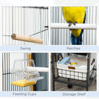 45-inch Metal Indoor Bird Cage, Parrot Cage, Bird Aviary with Detachable Rolling Stand, Storage Basket, and Accessories - Black