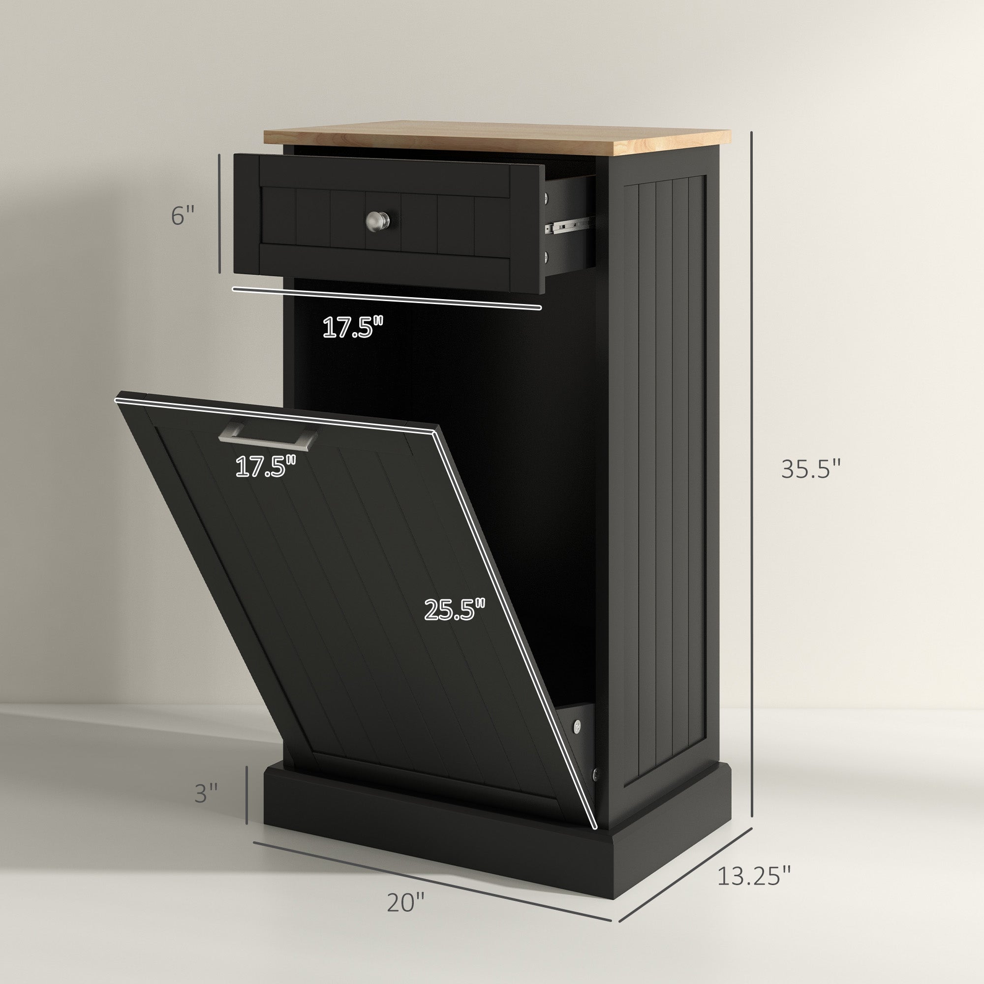10 Gallon Tilt Out Trash Cabinet, Wooden Hidden Trash Can with Storage Drawer for Kitchen, Laundry Hamper Cabinet for Bathroom, Black