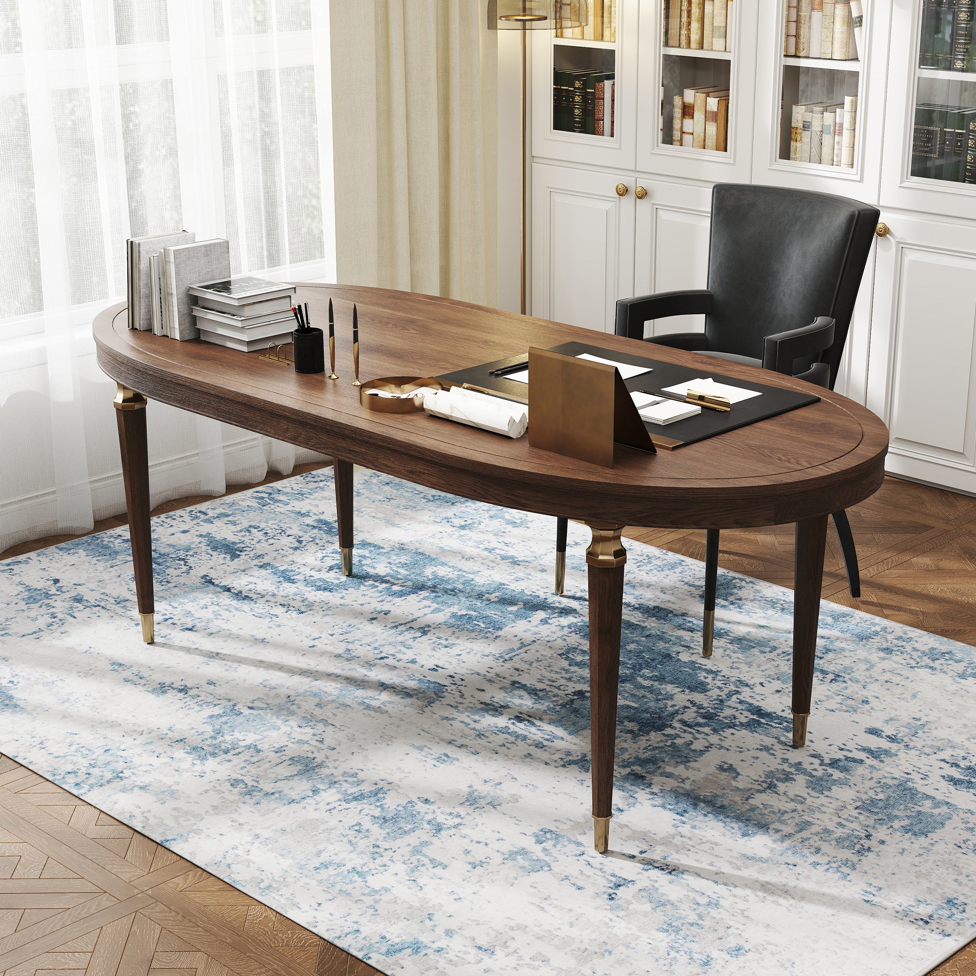 Area Rug 5x7, Machine Washable Rug, Non-Slip Modern Abstract Floor Carpet for Living Room, Bedroom, Dining Room, Blue