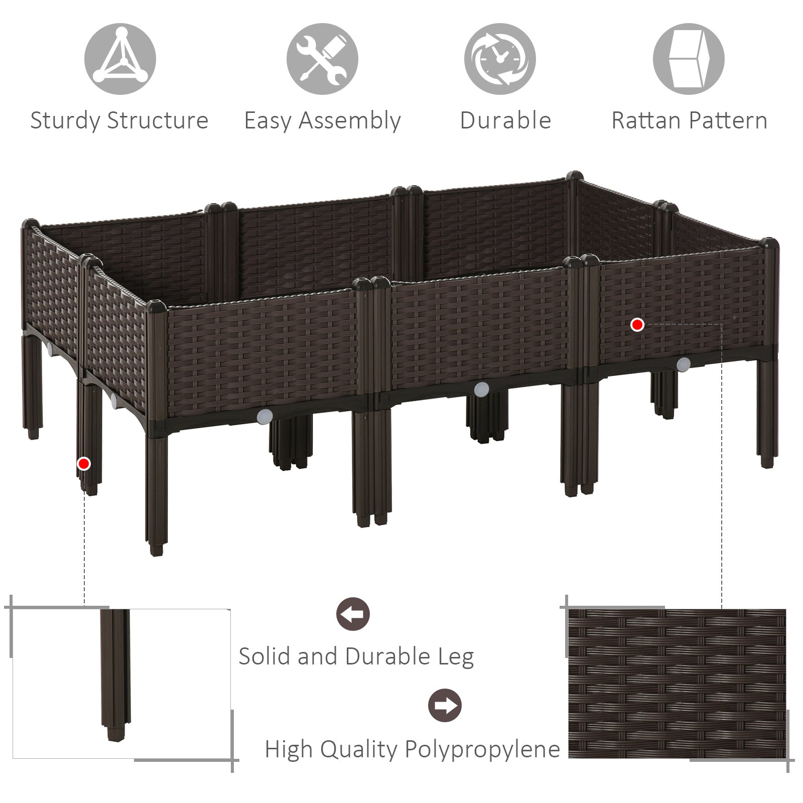 6 Piece Raised Garden Bed with Legs, Planter Box Raised Bed to Grow Flowers, Herbs & Vegetables, Brown