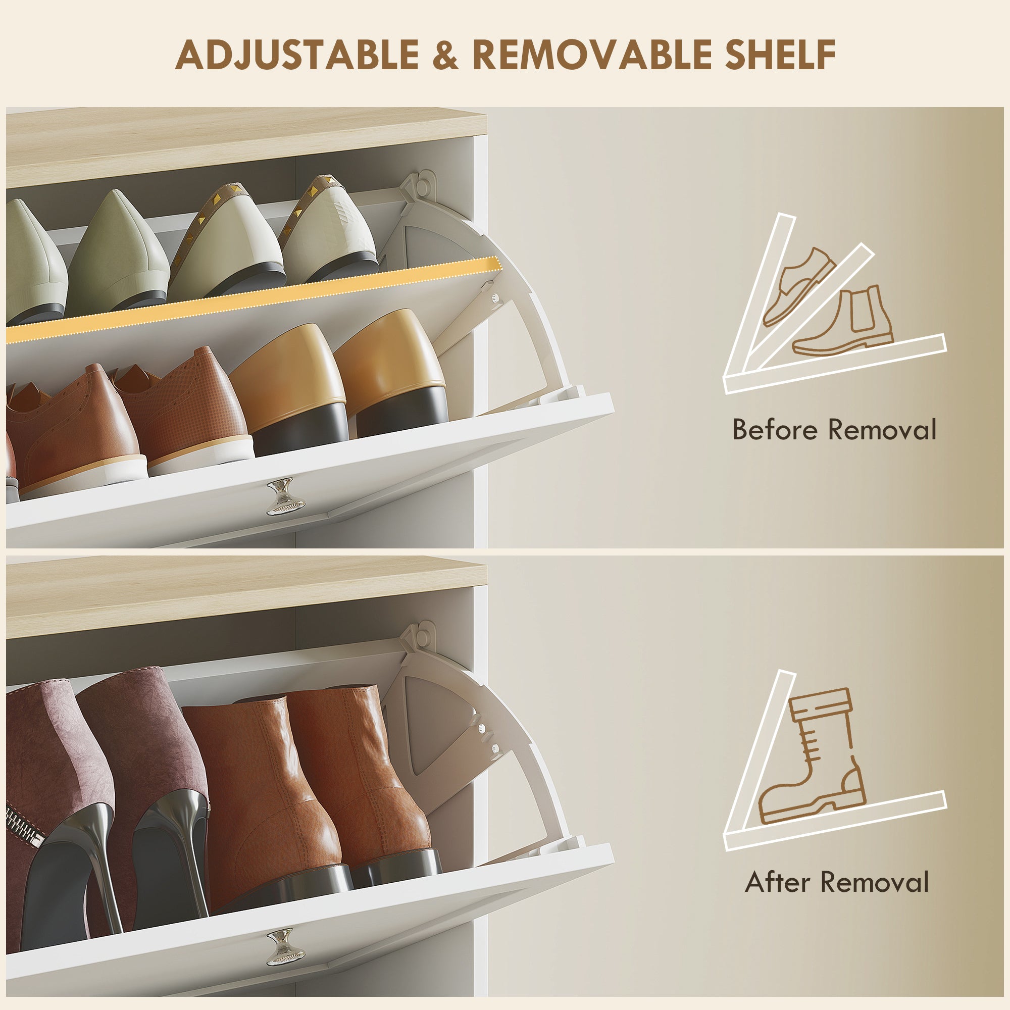 Modern Shoe Storage Cabinet with 3 Flip Drawers and Adjustable Shelves for 12-18 Pairs of Shoes, White