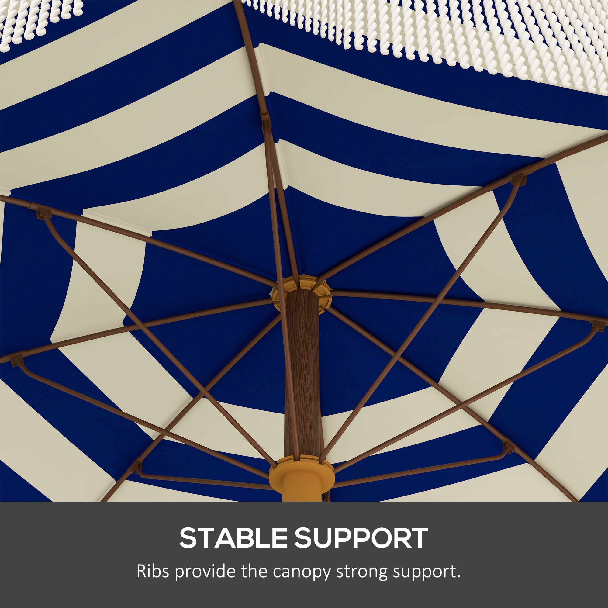 6.2' Beach Umbrella for Travel, Vent, Ruffles, Carry Bag, Portable Outdoor Umbrella for Garden, Blue Stripe
