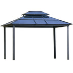 10' x 12' Hardtop Gazebo Canopy with Polycarbonate Roof, Aluminum Frame, Permanent Pavilion Outdoor Gazebo with Netting, for Patio, Garden, Backyard, Deck, Lawn, Light Gray