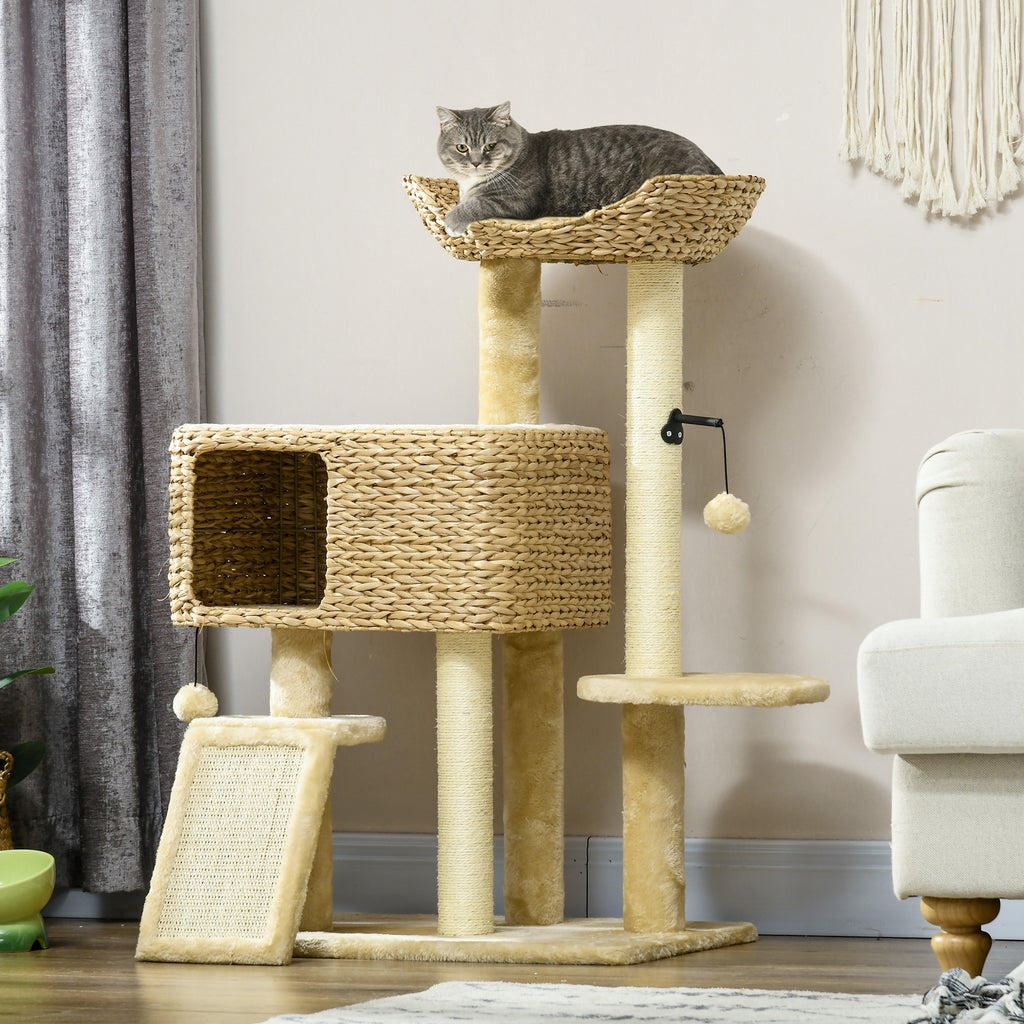 Cat Tree for Indoor Cats w/ Scratching Posts, Condo Cat Tower, Beige
