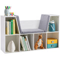 6-Cubby Kids Bookcase with Reading Nook and Cushion, Multi-Purpose Storage Organizer for Bedroom, Living Room, Pure White