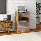 5-Tier Media Cabinet, Media Stand with Adjustable Shelves, Tempered Glass Doors, and Cable Management, Rustic Brown