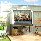 Galvanised Raised Garden Bed with Greenhouse Cover, Metal Elevated Garden Bed with Bed Liner, Bottom Shelf, Dark Gray