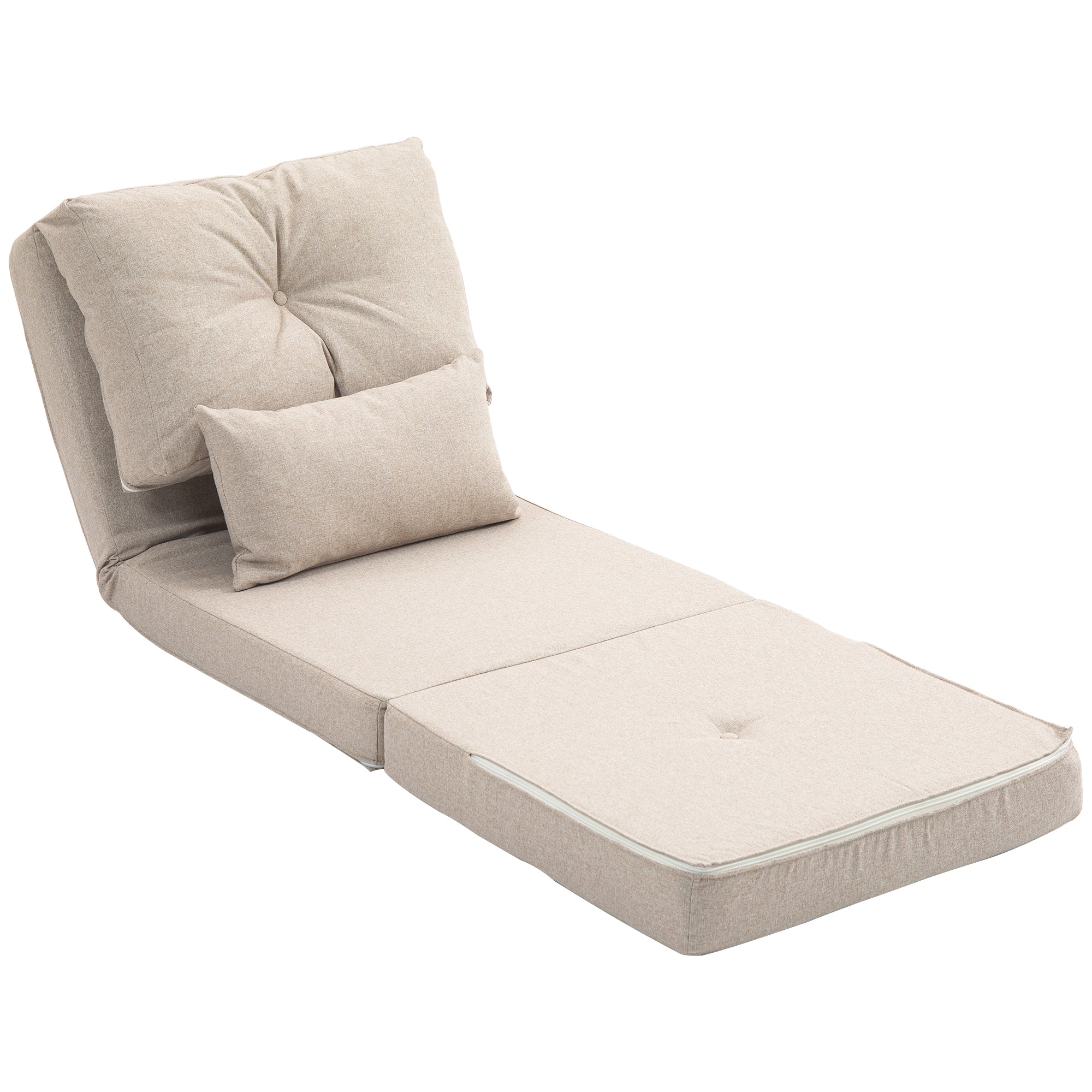 Floor Chair, Convertible Floor Sofa Bed, Folding Upholstered Couch Bed with Adjustable Backrest, Beige