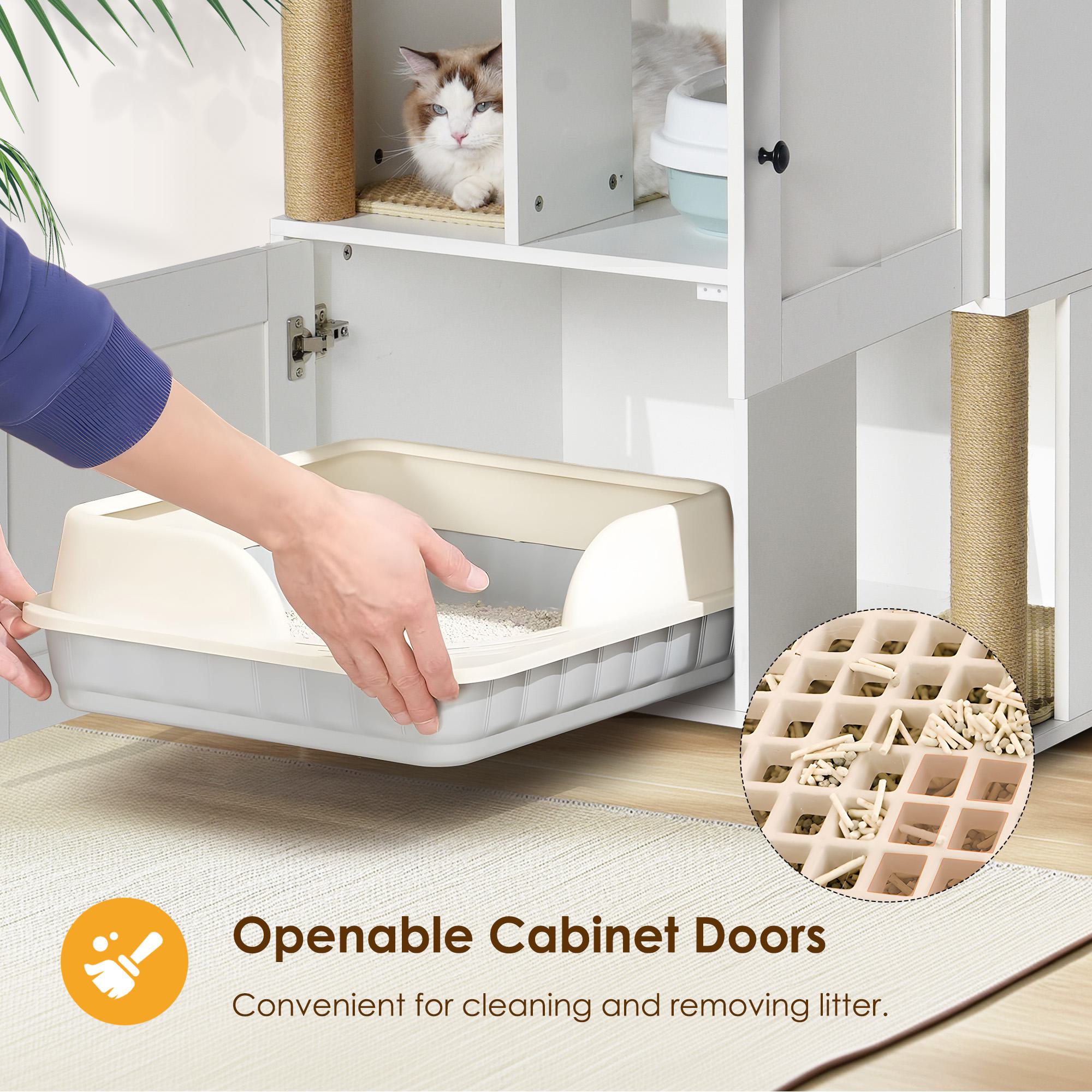 Double Cat Litter Box Enclosure with Shelves and Particle Board, Cat Cabinet Fits Most Litter Boxes, 31.5" L x 20" W x 34.5" H, White+Vintage