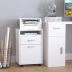Mobile Storage Cabinet Organizer with Drawer and Cabinet, Printer Stand with Castors, White