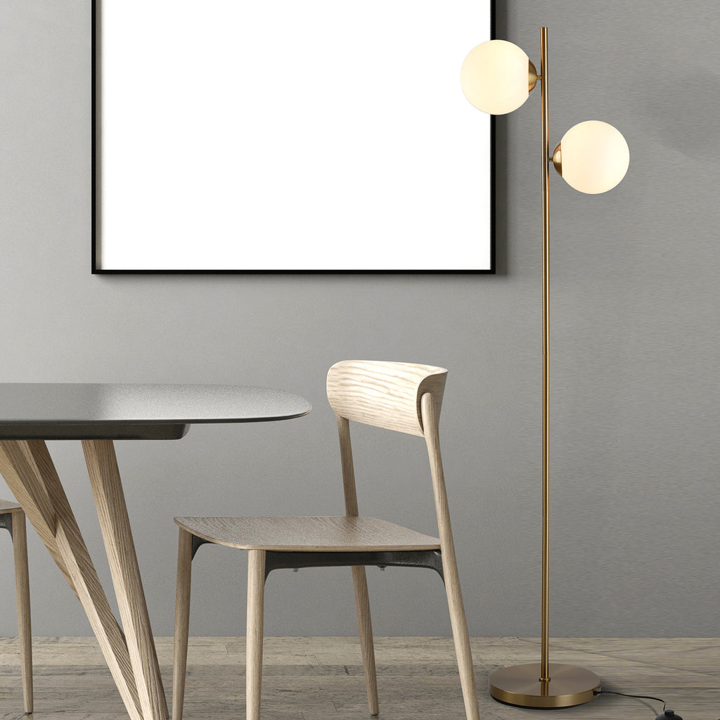 Floor Lamp w/ 2pcs Glass Lamp Shade Modern Portable Decorative Lamp, White