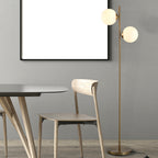 Floor Lamp w/ 2pcs Glass Lamp Shade Modern Portable Decorative Lamp, White