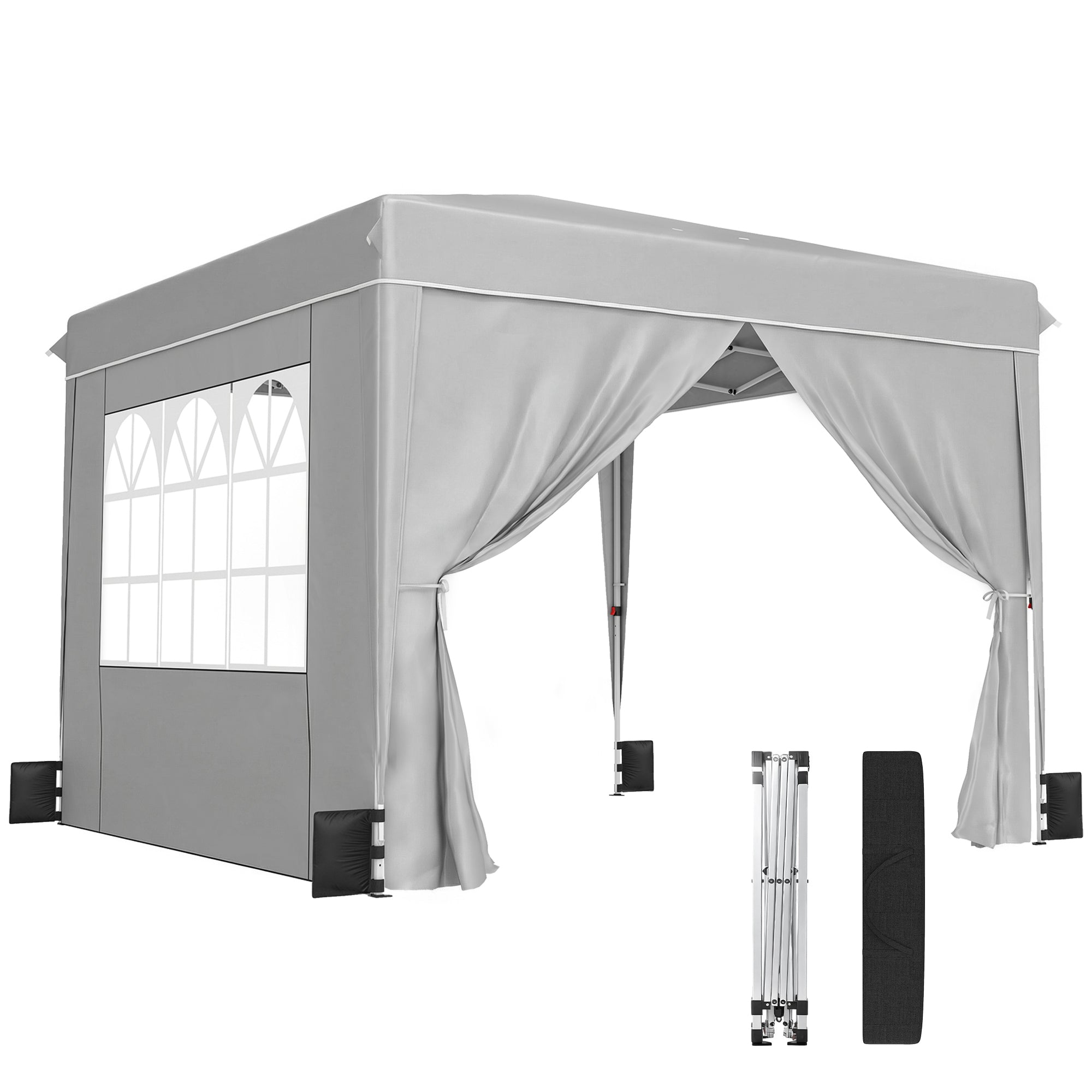 10 x 10 ft Pop Up Canopy Tent with Sidewalls, UPF50+ Outdoor Portable Instant Canopy Shelter with Carry Bag, Light Gray