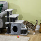 Adjustable Height 3 Step/4 Step Cat Stairs with Cat Scratching Post, Cat Condo, Toy Ball, for Bed, Sofa, Couch, Gray