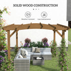 10' x 12' Wood Pergola, Outdoor Gazebo Grape Trellis with Arched Roof for Climbing Plant Support, Dark Brown