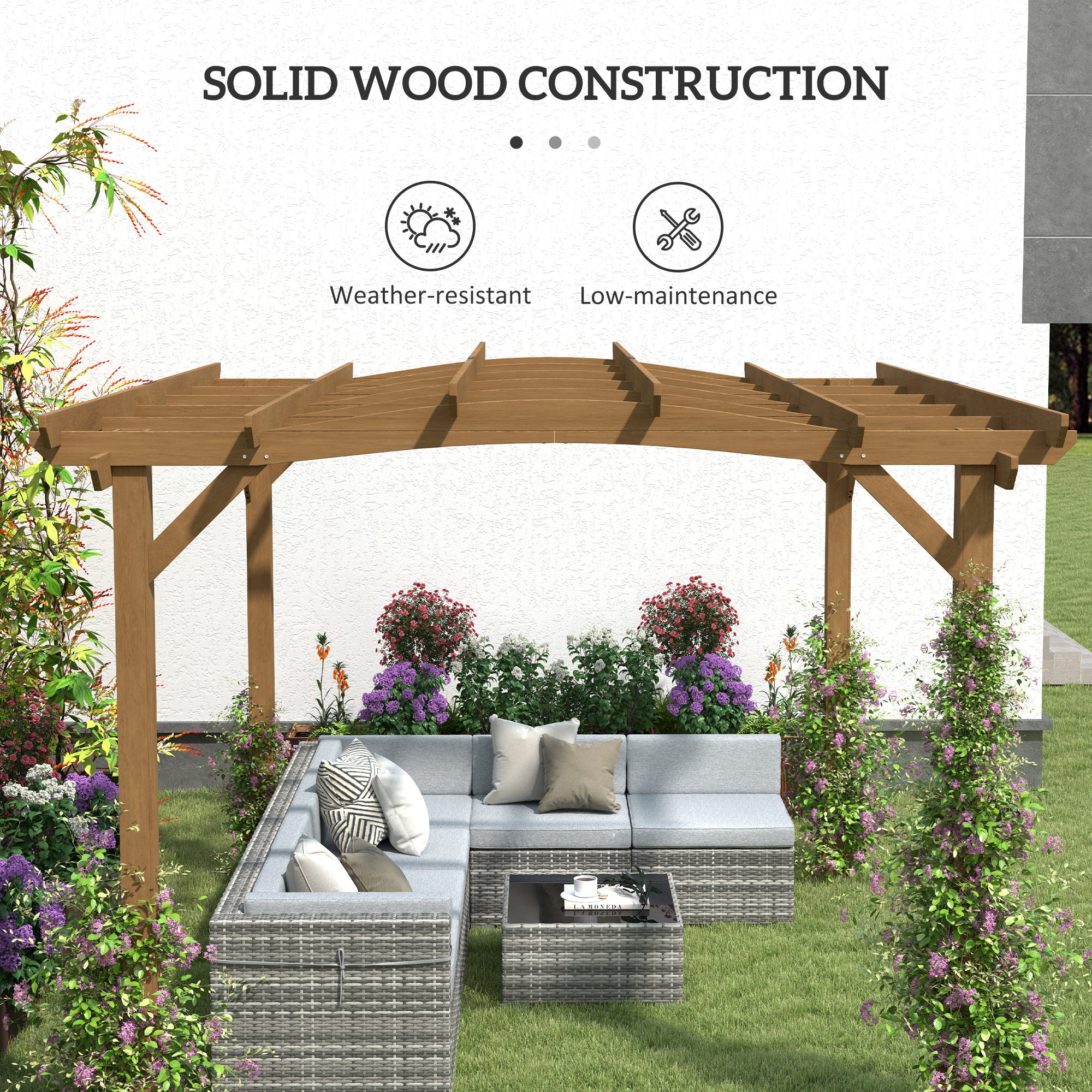 10' x 12' Wood Pergola, Outdoor Gazebo Grape Trellis with Arched Roof for Climbing Plant Support, Dark Brown