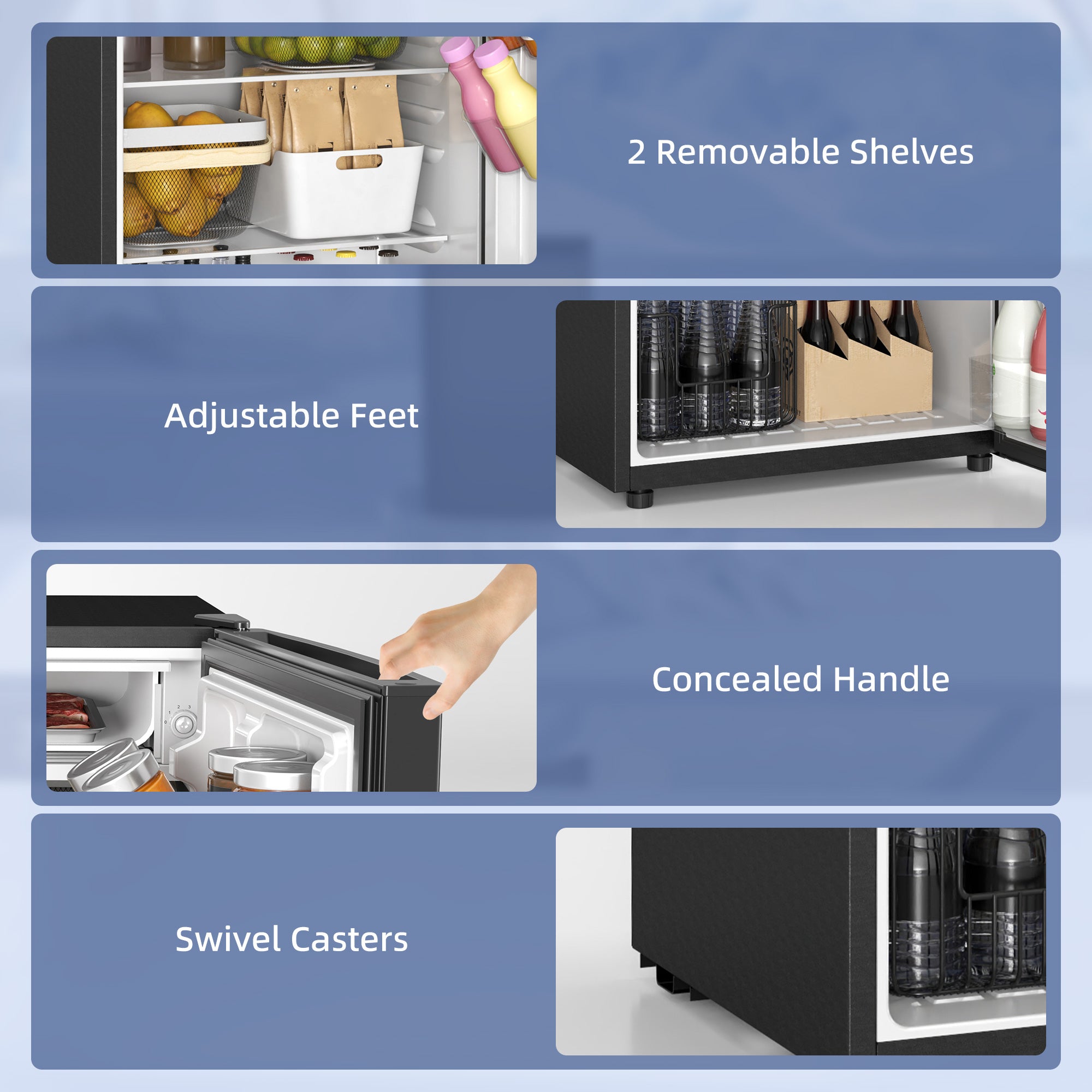 4.5 Cu.Ft Mini Fridge, Single Door Refrigerator with Freezer, Wheels, Adjustable Thermostat, Reversible Door, Black
