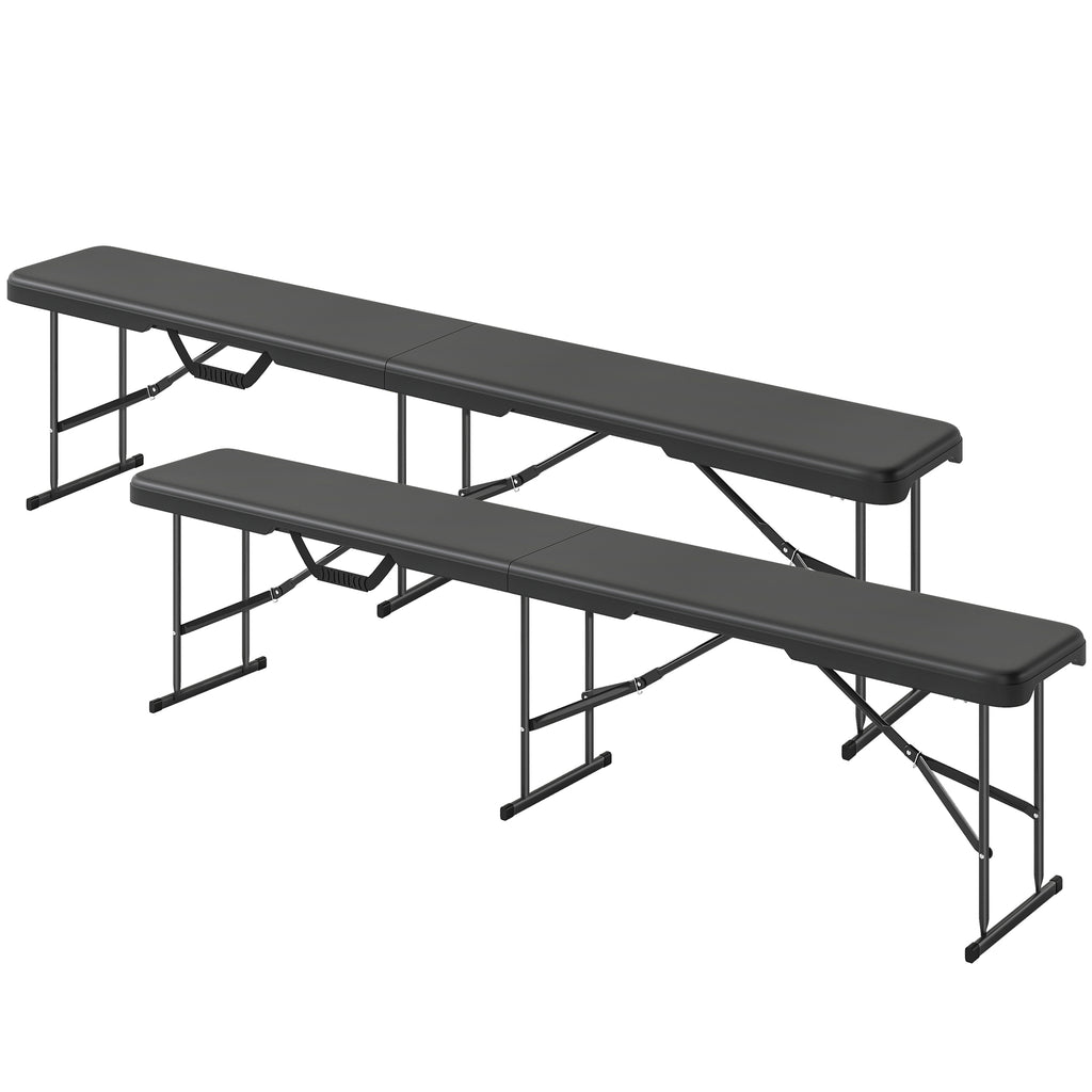2 Pack 6 ft Portable Foldable Bench Seats, Plastic Folding Benches with Carrying Handle for Camping, Black
