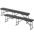 2 Pack 6 ft Portable Foldable Bench Seats, Plastic Folding Benches with Carrying Handle for Camping, Black