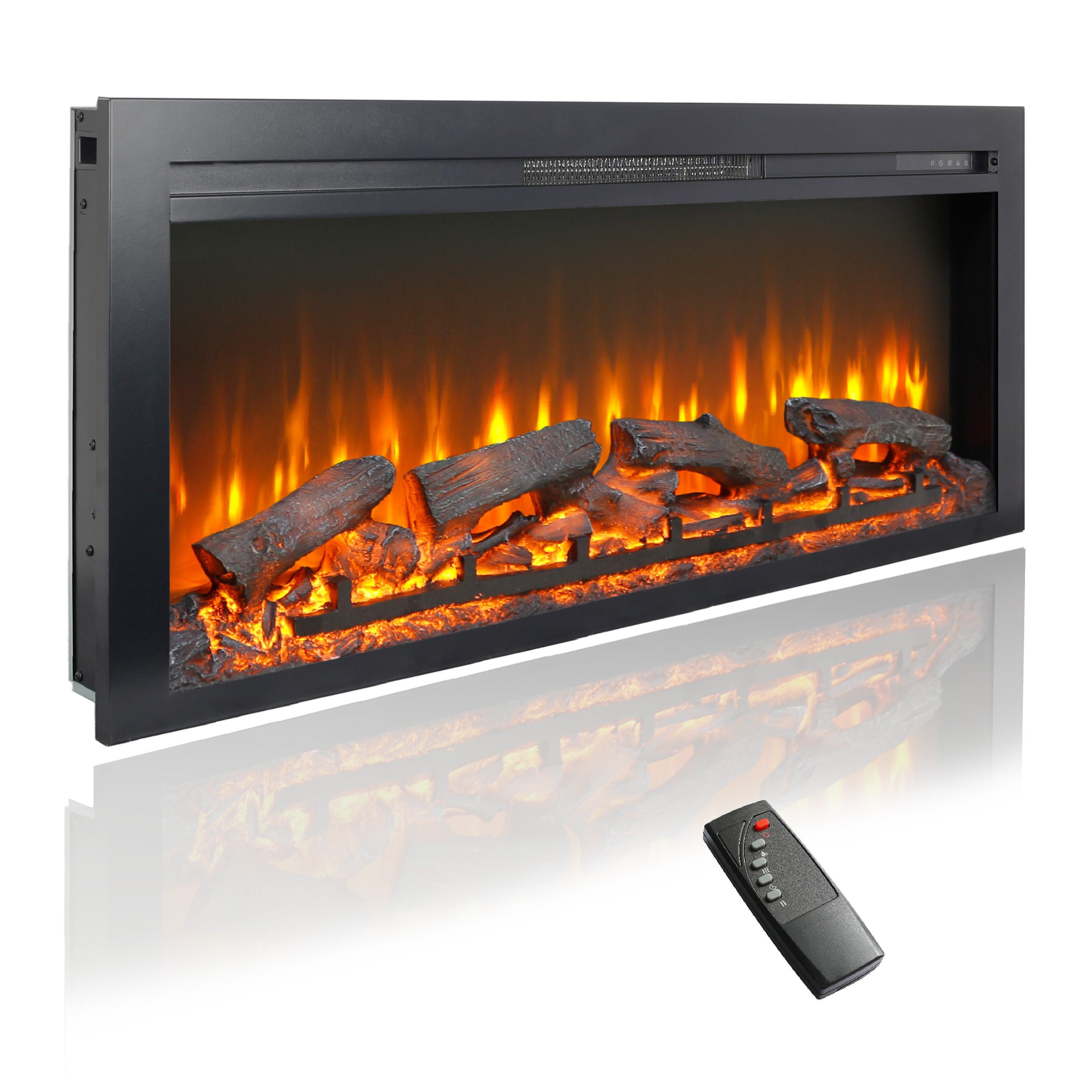 44" CSA/UL Certified Remote Wall/Recessed Electric Fireplace with Imitation Flame, and LED Light Heater, 1400W Heat, 5000 BTU, Antique Black