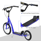 Youth Scooter Kick Scooter for Kids 5+ with Adjustable Handlebar 16" Front and 12" Rear Dual Brakes Inflatable Wheels, Blue