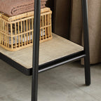 Solid Oak Clothes Rack with Handcrafted Rattan Hangers, Standing Garment Rack for Clothes, Bags & Shoes, 27.5″ L x 18″ W x 65″ H, Black