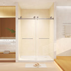 Frameless Double Sliding Shower Door with Silent Rollers, Bathroom Door with Square Tube Track, 60" L x 0.5" W x 74" H, Brushed Nickel