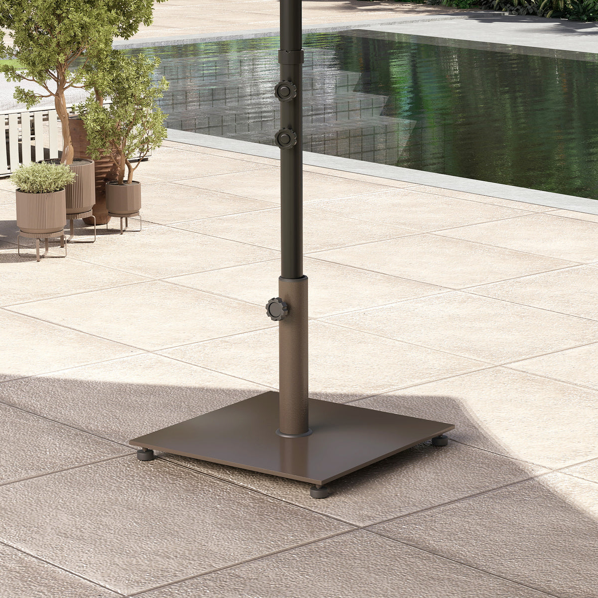 Square Patio Umbrella Base, 29 lbs Metal Umbrella Stand Base with Adjustable Foot Pads, Heavy Duty Patio Umbrella Holder for 1.5"/1.9" Umbrella Poles for Outdoor, Lawn, Poolside, Brown